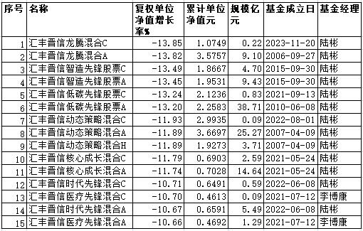 汇丰晋信基金15只基金12月跌超10%：新能源、医药板块重仓股受挫