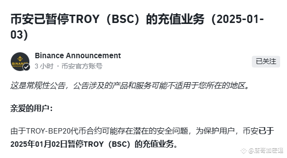 币安暂停TROY存款引发的市场风暴