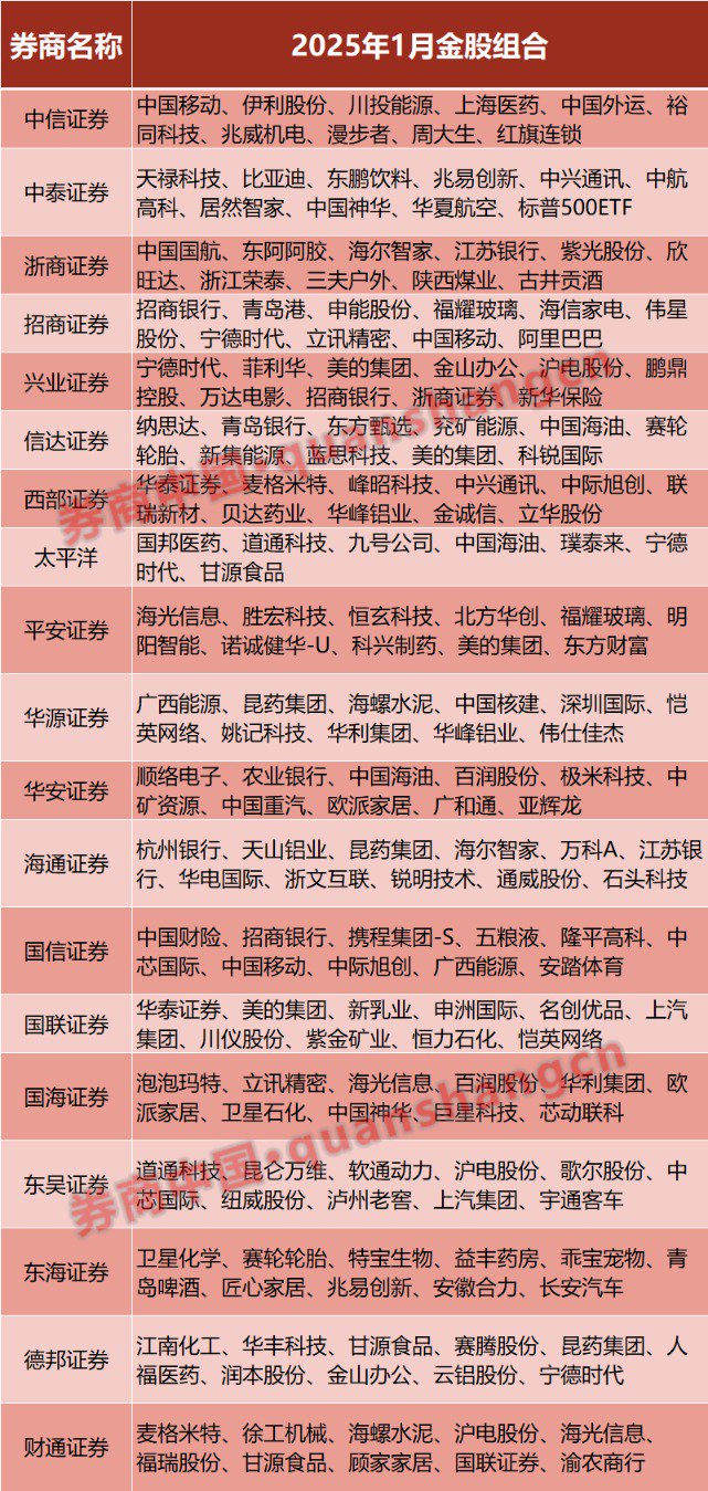 2025年1月券商金股展望：电子板块领衔，科技成长与红利资产受青睐